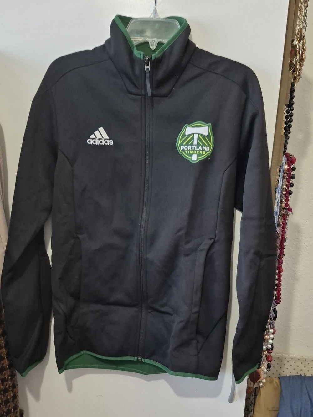 Adidas Black & Green MLS Portland Timbers Full-Zip Performance Jacket Sz L